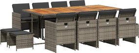 vidaXL 13 részes szürke polyrattan kerti ülőgarnitúra párnákkal
