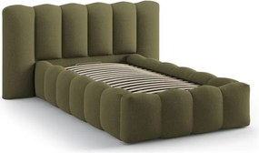 Khaki kárpitozott ágyneműtartós egyszemélyes ágy ágyráccsal 90x200 cm Lupine – Micadoni