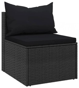 2 db fekete polyrattan kerti középső kanapé párnákkal