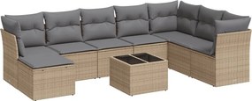 vidaXL 9 részes bézs polyrattan kerti ülőgarnitúra párnákkal