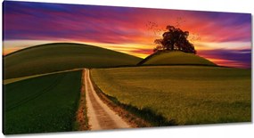 Vászonkép 115x55 Naplemente Hegyek Fa