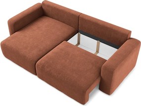 Terrakotta színű zsenília kinyitható-tárolóhelyes sarokkanapé (bal oldali-heverő résszel) Kona – Makamii