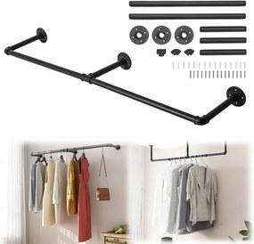 Ruhatartó rúd Acél Fali Akasztó fekete Loft 120CM új