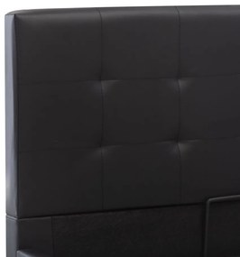 fekete műbőr ágykeret hidraulikus ágyneműtartóval 100 x 200 cm