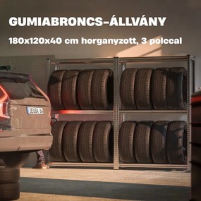 TYRE abroncstároló polc, 120x40x180cm, max 795kg, ezüst/világosbarna Jurhan