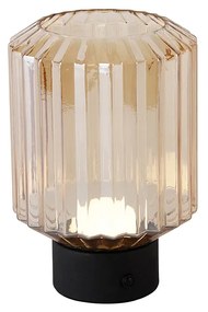 Moderne tafellamp zwart met amber glas oplaadbaar - Millie
