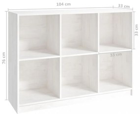 fehér tömör fenyőfa könyvszekrény 104 x 33 x 76 cm