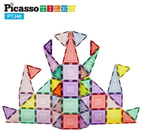 PicassoTiles építőjáték 48 darabos mágnesesblokkok, csillogó