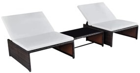 vidaXL 2 db barna polyrattan dönthető kerti szék asztallal