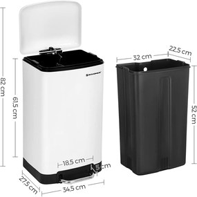 Fedéllel ellátott kuka, pedálos konyhai hulladékgyűjtő 30l, fehér