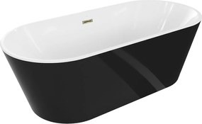Luxury Luna szabadon álló fürdökád akril  180 x 80 cm, fehér/fekete,  leeresztö arany - 52031808075-G Térben álló kád