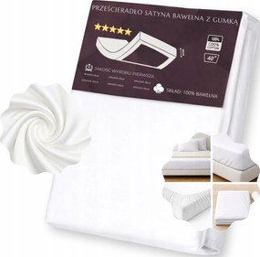 Gumis lepedő 200x220cm 25cm Fehér Szatén Pamut Kellemes Tartós