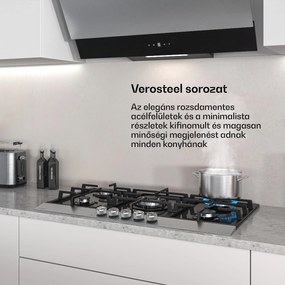 Klarstein Verosteel gázfőzőlap, 5 égőfej, elektromos gyújtás, földgázzal és LPG-vel kompatibilis, 10400W, 90cm