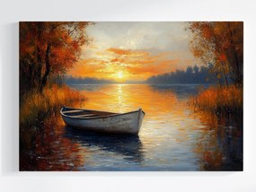 Vászonkép Canvas Tájkép Tó Csónak Ősz Nap 60x40