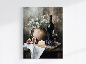 Canvas Vászonkép Konyha Vacsora Kulinária Bor Sajt Brie Füge 60x80