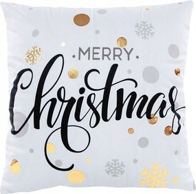 Karácsonyi Párnahuzat Fehér 45x45cm Merry Christmas feliratos velúr