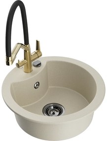 Mexen Diego egymedencés gránit mosogató konyhai csapteleppel Duo, bézs - 6512-69-671701-57-B