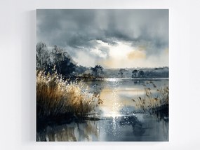 Vászonkép Canvas Tájkép Mazury Tó Fűpart Nap 40x40