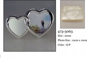 KĂ©pkeret fĂ©m ezĂŒst ElegĂĄns dupla szĂv 20 cm AjĂĄndĂ©ktĂĄrgy