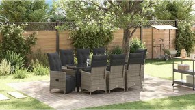 vidaXL Kert étkező szett párnával 9 pcs Szürke polirattan