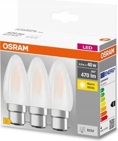 3x Led izzó B35 B22d 4W 40W 470lm 2700K Meleg fehér Filament Osram