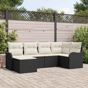 Kerti Kanapé Szett párnával 6 pcs Fekete és fehér Poli rattan