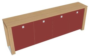 Verno+ S alacsony szekrény 260 x 46 x 90 cm, üvegajtó, világos tölgy / piros