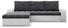 Toronto sarokkanapé, 2 ágyneműtartóval, fonott + műbőr, baloldali, sötétszürke - fehér