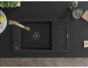 Mexen Elias, 1 kamrás gránit mosogató 795x480x200 mm és Elia mosogató csaptelep, fekete, 6511-77-670101-50-B