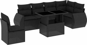 vidaXL 7 részes fekete polyrattan kerti ülőgarnitúra párnával