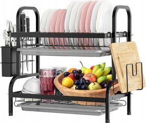 Edényszárító Csepegtető Edény 2 szintes 42x42x23,5cm Fekete