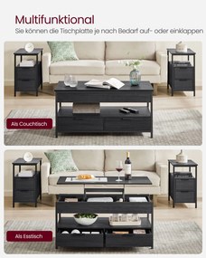 VASAGLE dohányzóasztal, magasságában állítható, 50×100 cm, antracitszürke–tintafekete