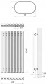 Regnis Lazur LA, fűtőelem 540x1200mm központi csatlakozással 50mm, 900W, fekete matt, LAZURLA/1200/540/D5/BLACK