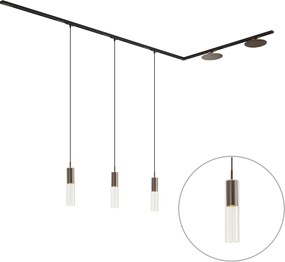 Modern fekete sínrendszer 3 függőlámpával és 2 bronz mennyezeti lámpával, 1 fázisú - Iconic Lloyd Pulley