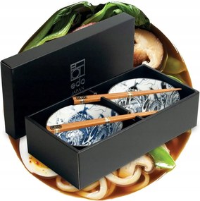 Fehér-Fekete-Kék Tál Szett 15cm Sárkány mintás pálcikákkal