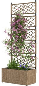 Outsunny Nagy Kültéri Rattan Virágtartó Trellisszel - 2 Leszedhető Virágtartó Mászó Növényekhez - 57x30x150 cm Természetes | Aosom
