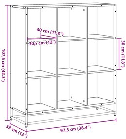 füstös tölgy szerelt fa és fém könyvszekrény 97,5x33x107,5 cm