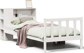 vidaXL fehér tömör fenyőfa könyvespolcos ágy matrac nélkül 75 x 190 cm