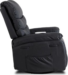 Masszírozós, hintafunkciós dönthető fotel fekete színben, műbőr kárpittal BRUCE