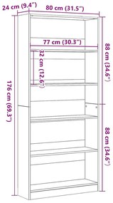 fekete tölgy szerelt fa könyvespolc 80x24x176 cm