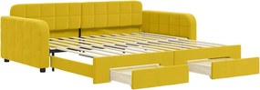 vidaXL sárga kihúzható bársony heverő fiókkal 100 x 200 cm