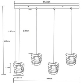 Globo 15640-4H - TILLY kábeles csillár 4xE27/60W/230V fekete