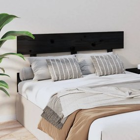 fekete tömör fenyőfa ágyfejtámla 144x3x81 cm