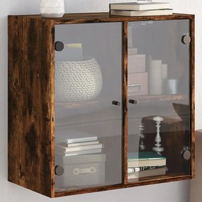 füstös tölgyszínű faliszekrény üvegajtókkal 68 x 37 x 68,5 cm