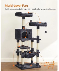 FEANDREA Macska kaparó, stabil macskatorony, 2 plüss fekhely, 143 cm