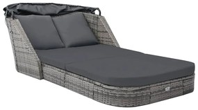 Antracitszürke polyrattan napozóágy napellenzővel