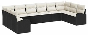 vidaXL Kanapé Szett párnával 10 pcs Fekete Polyrattan