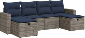 vidaXL 6 részes szürke polyrattan kerti ülőgarnitúra párnákkal