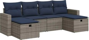 vidaXL 6 részes szürke polyrattan kerti ülőgarnitúra párnákkal