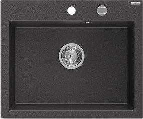 Mexen Elix gránit mosogató 1-medencés 600 x 500 mm, fekete pöttyös, króm szifon - 6525601005-76